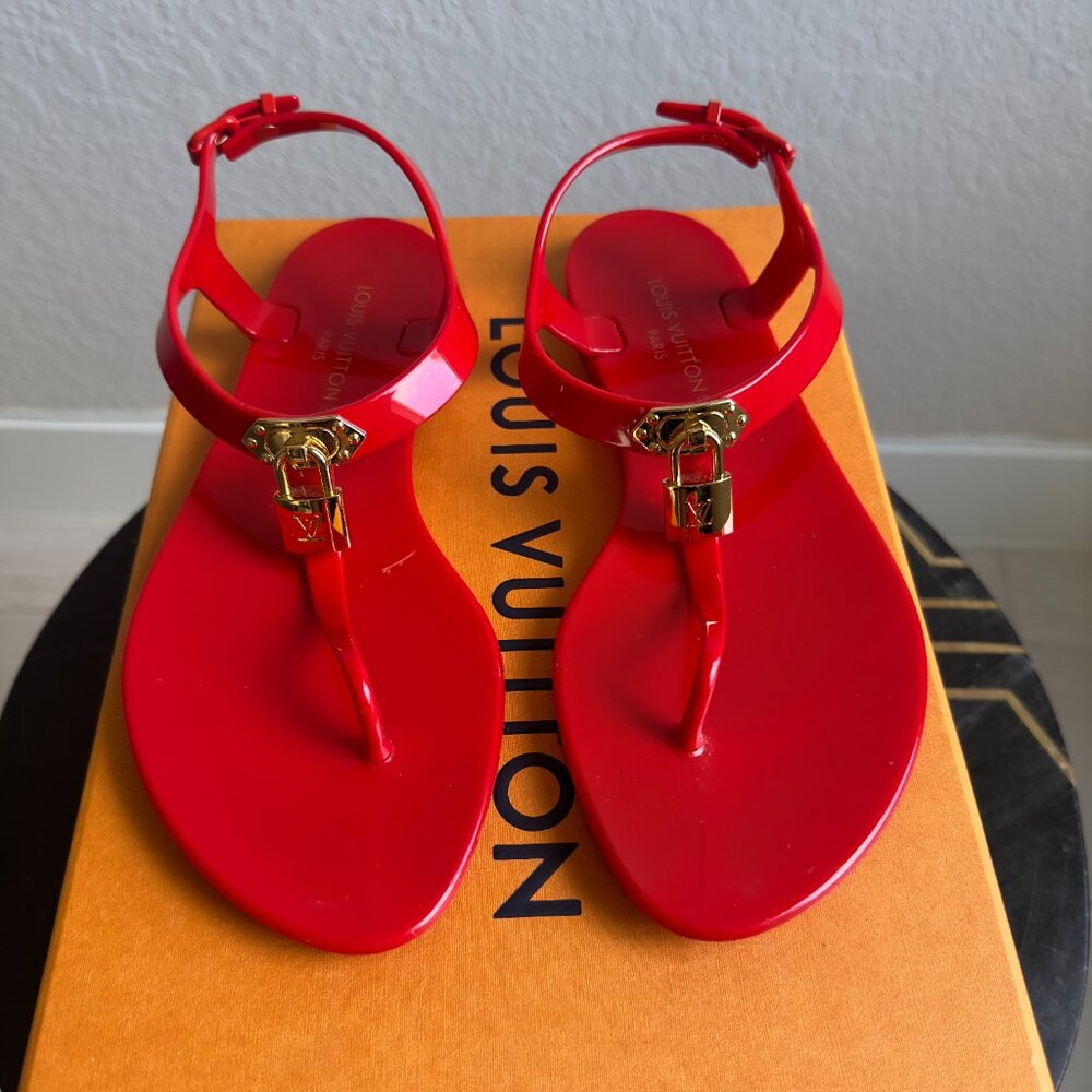 Louis Vuitton Jelly Thong Sandal with Lock Toggle in Red